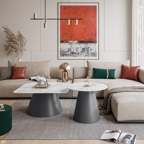 KONFERENČNÝ STOLÍK ZARAH 2 BIELY MRAMOR / ŠEDÝ 2V1