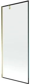 Mexen Next, vaňová zástena 1-krídlová 80 x 150 cm, fixné krídlo, 6 mm číre sklo s čiernym vzorom, zlatý profil, 895-080-000-00-70-50