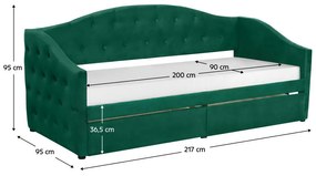Jednolôžková posteľ (váľanda) 90 cm Zonas (zelená) (s roštom) (s úl. priestorom). Vlastná spoľahlivá doprava až k Vám domov. 1116570
