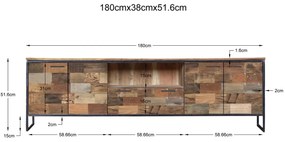 furniture-nabytek.cz - Masívny TV stolík Bristol z recyklovaného dreva, hnedý – 180×38×52 cm