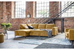 Žltá zamatová rozkladacia rohová pohovka (ľavý roh) Lofty Lilly – Miuform