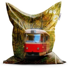 Sablio Sedací vak Červená električka v lese - 150x100 cm