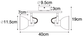 Priemyselný reflektor čierny s dreveným sklonom 2-svetlo - Tommy