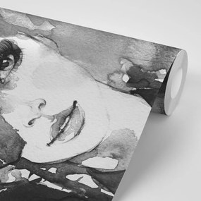 Samolepiaca tapeta portrét dámy v čiernobielom prevedení
