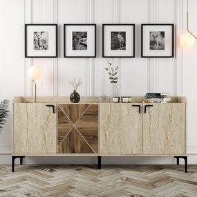 Konzolový stolík Venedik - Walnut, Travertine