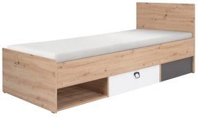 Jednolôžková posteľ 90x200 cm Kevyt 11 (dub artisan + biela + grafit) (s roštom a matracom). Vlastná spoľahlivá doprava až k Vám domov. 1087395
