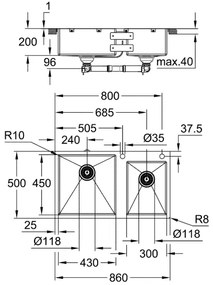 GROHE 31855SD0 - Kuchynský drez K700 860 × 500 mm, z nerezovej ocele