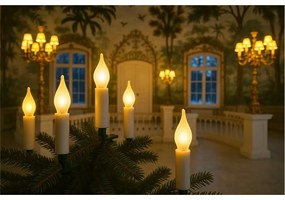 Svetelná reťaz Plameň biely, 16 LED žiaroviek Filament, predĺženie