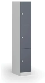 Šatníková skrinka s úložnými boxmi, 3 boxy, 1850 x 300 x 500 mm, otočný zámok, tmavosivé dvere