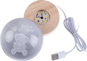 Sklenená LED guľa na drevenom podstavci MACKO