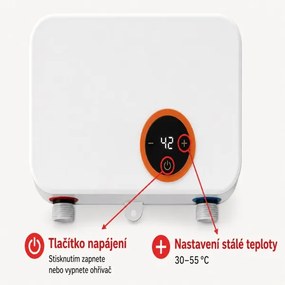 Prietokový ohrievač vody 5500 W so sprchou - biely