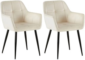 Jedálenská stolička Emia (SET 2 ks) - zamat, kovové nohy čierne - Krémová