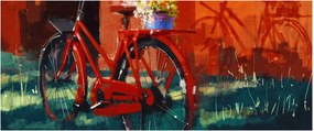 Obraz červeného kolesa, akrylová maľba (120x50 cm)
