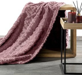 Deka Vrkoč Ružová 200x220 cm – veľká pletená deka s elegantným vrkočovým vzorom