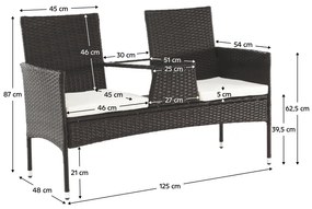 Záhradná lavica so stolíkom a poduškami, hnedá/krémová, LALIT