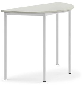 Stôl SONITUS, polkruh, 1200x600x900 mm, HPL - šedá, biela