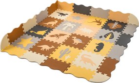 KIK Penová puzzle podložka a ohrádka pre deti, dinosaury, hnedá, 143 x 143 cm