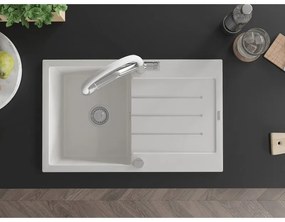 Mexen Bruno, 1-komorový granitový drez 795x495x200 mm a drezová batéria Duo, biela, 6513-20-671701-02