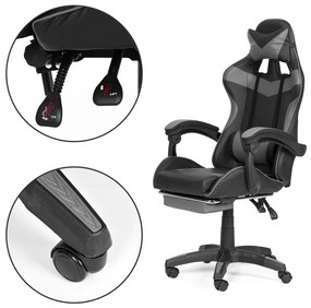 Kancelárska herná stolička s nastaviteľnou opierkou nôh - čierno-sivá