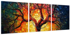 Obraz - Strom života v mozaike (s hodinami) (90x30 cm)
