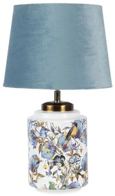 Bielo modrá stolná lampa s vtáčikmi - Ø 25 * 41 cm / E27