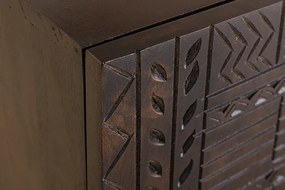 Komoda TRIBAL 180cm 3D antický vzhľad mangové drevo tmavohnedá