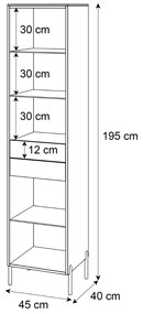 VITRÍNA NESSIE BIELY LESK + ZLATÁ NA NOŽIČKÁCH 45 x 195 cm