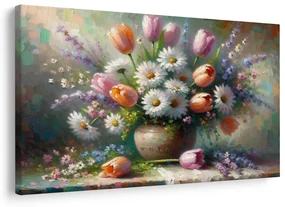 Obraz kytica tulipánov a margarét