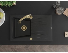 Mexen Cesar, 1-komorový granitový drez 775x470x190 mm a drezová batéria Elia, čierna, 6514-77-670101-50