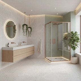 Obdĺžnikový sprchový kút REA CITY 80x100 kartáčovaná meď + vanička Savoy biela