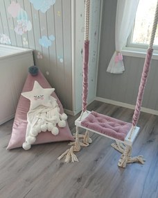 Vintage dřevěná houpačka růžová 60/75cm - 75 cm