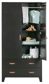 Čierna šatníková skriňa z borovicového dreva WOOOD Dian