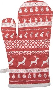 Červená bavlnená chňapka rukavice s jeleňmi Nordic Christmas New - 16*30 cm