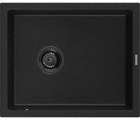Mexen Pedro, granitový drez 560x460x200 mm, 1-komorový, čierna s čiernym sifónom, 6508561000-77-B
