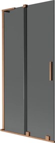 Mexen Velar L, 2-krídlová posuvná vaňová zástena 90 x 150 cm, 8mm šedé sklo, medená matná, 896-090-003-41-65