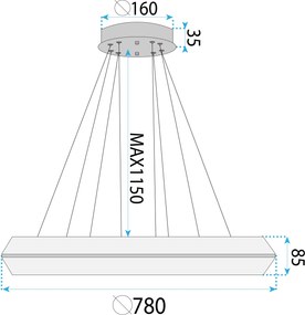 Toolight Toolight, LED stropné svietidlo 80cm, 45W, 4000 K, APP1769-CP, zlatá, OSW-04347
