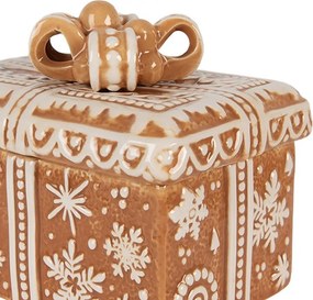 Hnedá keramická perníková dóza v tvare darčeka s mašľou - 19*13*16 cm