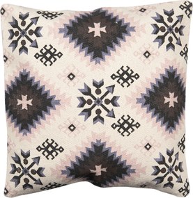 Béžová režná bavlnená obliečka na vankúš s ornamentmi - 50*50 cm