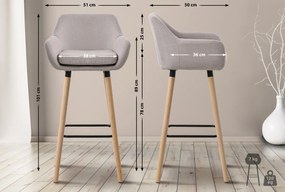 Barová stolička Grant - látka, drevené nohy natura - Sivo-hnedá (Taupe)