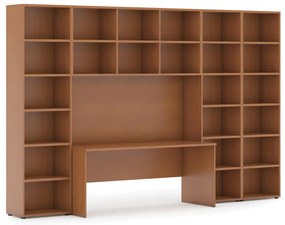 Zostavy knižníc s integrovaným stolom, vyššie/širšie, 3550 x 700/400 x 2300 mm, čerešňa