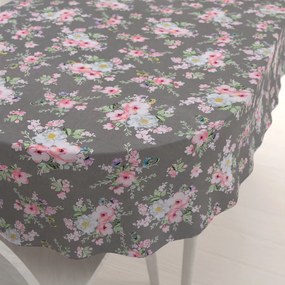 Biante Bavlnený oválny obrus Sandra SA-553 Ružové kvety na sivom 80x120 cm