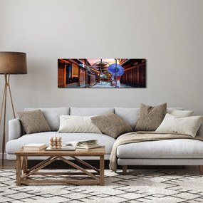 Obraz - Ázijská žena (s hodinami) (90x30 cm)