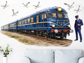 Vlak The blue train textilní prelepiteľná nálepka na stenu hárok 75 x 42 cm