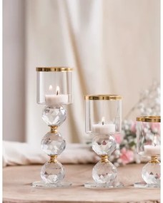 SADA 3x svietnikov, zlaté/priehľadné