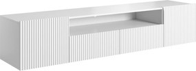 Závesná TV skrinka Nicole 200 cm s výklenkom a zásuvkami - biela / biely mat