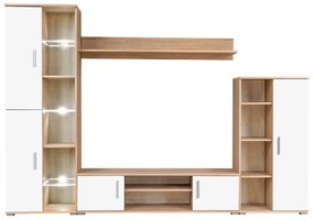 vidaXL Obývacia stena s LED svetlom, dub sonoma a biela farba