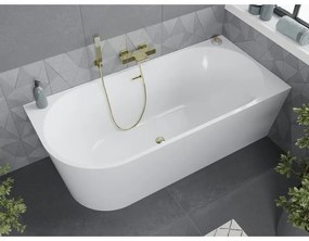 Mexen Mia, voľne stojaca rohová vaňa pravá 160 x 80 cm, biela, zlatý lesklý prepad, 52691608000P-50
