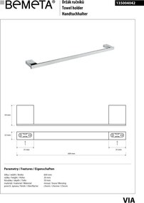 Bemeta Design VIA: Držiak uterákov, 565 mm - 135004042