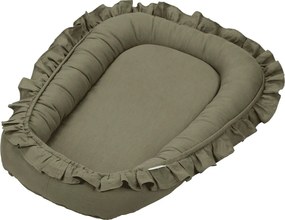 Ľanové hniezdo pre bábätko s volánom olivová