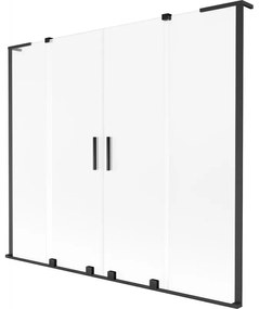 Mexen Velar L Duo, 2-krídlová posuvná vaňová zástena 170 x 150 cm, 8mm sklo námraza, čierna matná, 896-170-003-32-70